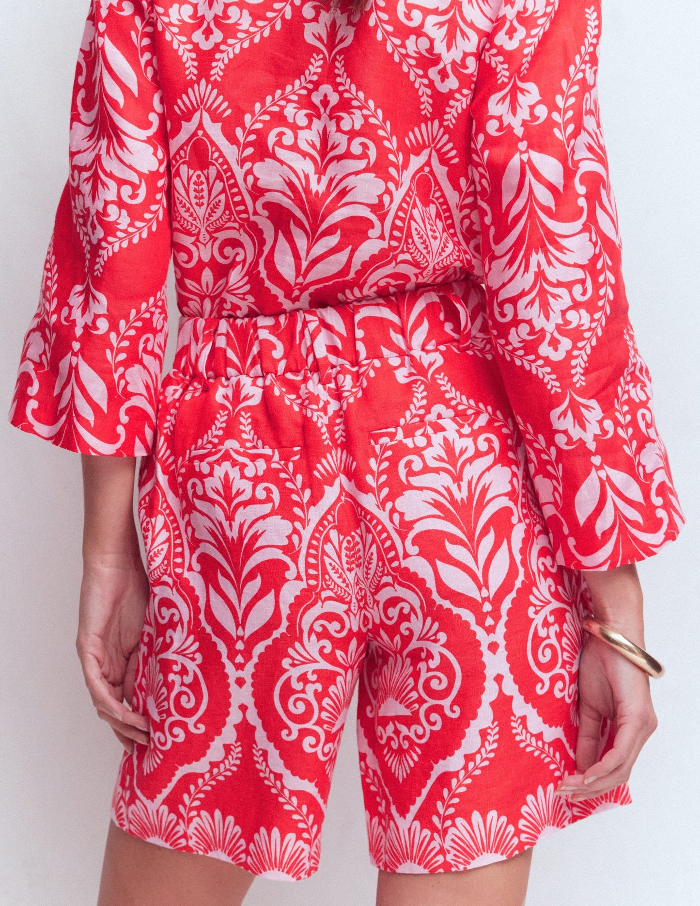 Kensington Linen Shorts-Poppy Red, Ornamental Garden
