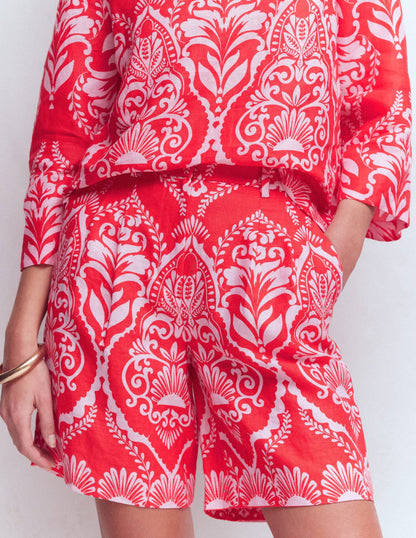 Kensington Linen Shorts-Poppy Red, Ornamental Garden