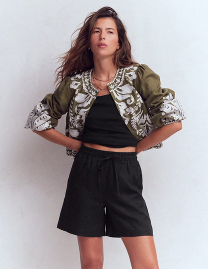 Islington Linen Shorts-Black