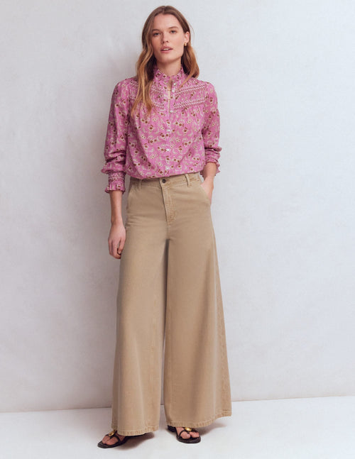 High Rise Palazzo Jeans-Cappuccino