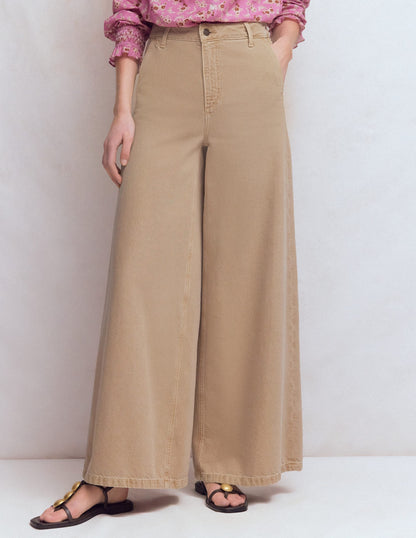 High Rise Palazzo Jeans-Cappuccino