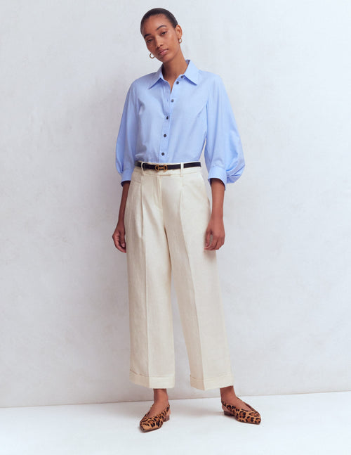 Chiswick Crop Linen Pants-Ivory