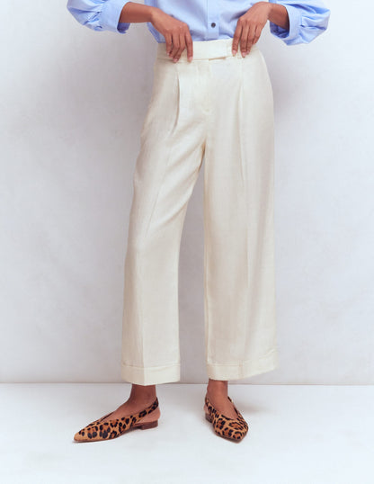 Chiswick Crop Linen Pants-Ivory