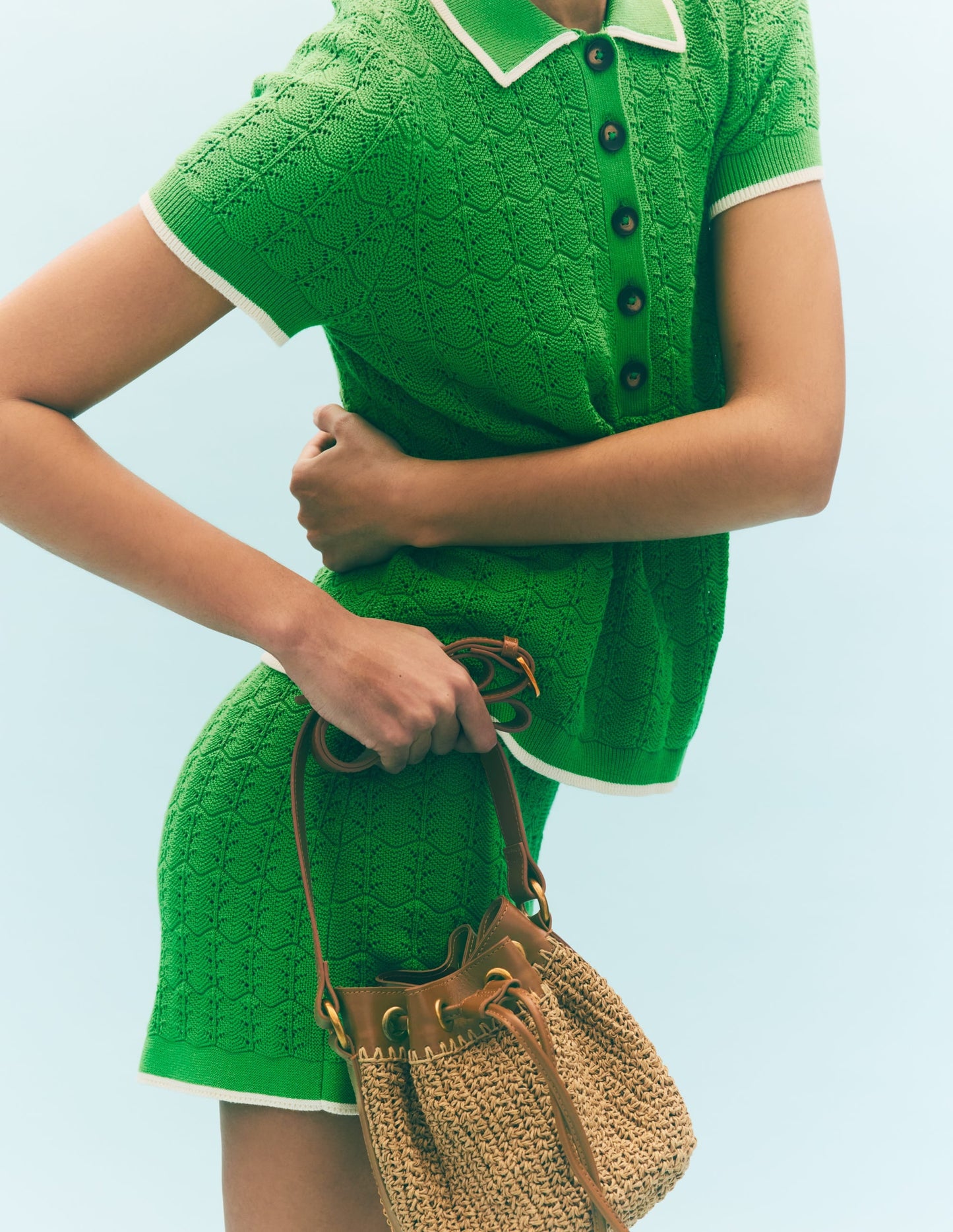 Knitted Pointelle Shorts-Lime Juice Green