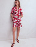 Chelsea Belted Tailored Shorts-Sangria Sunset, Floral Print