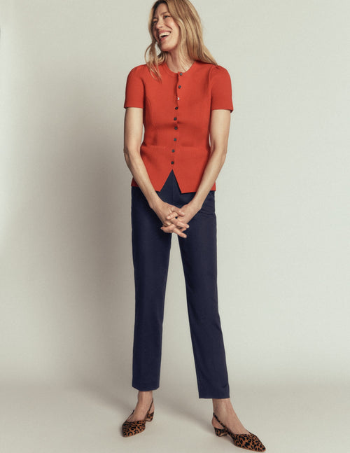 Slim Leg Cotton Pants-Navy