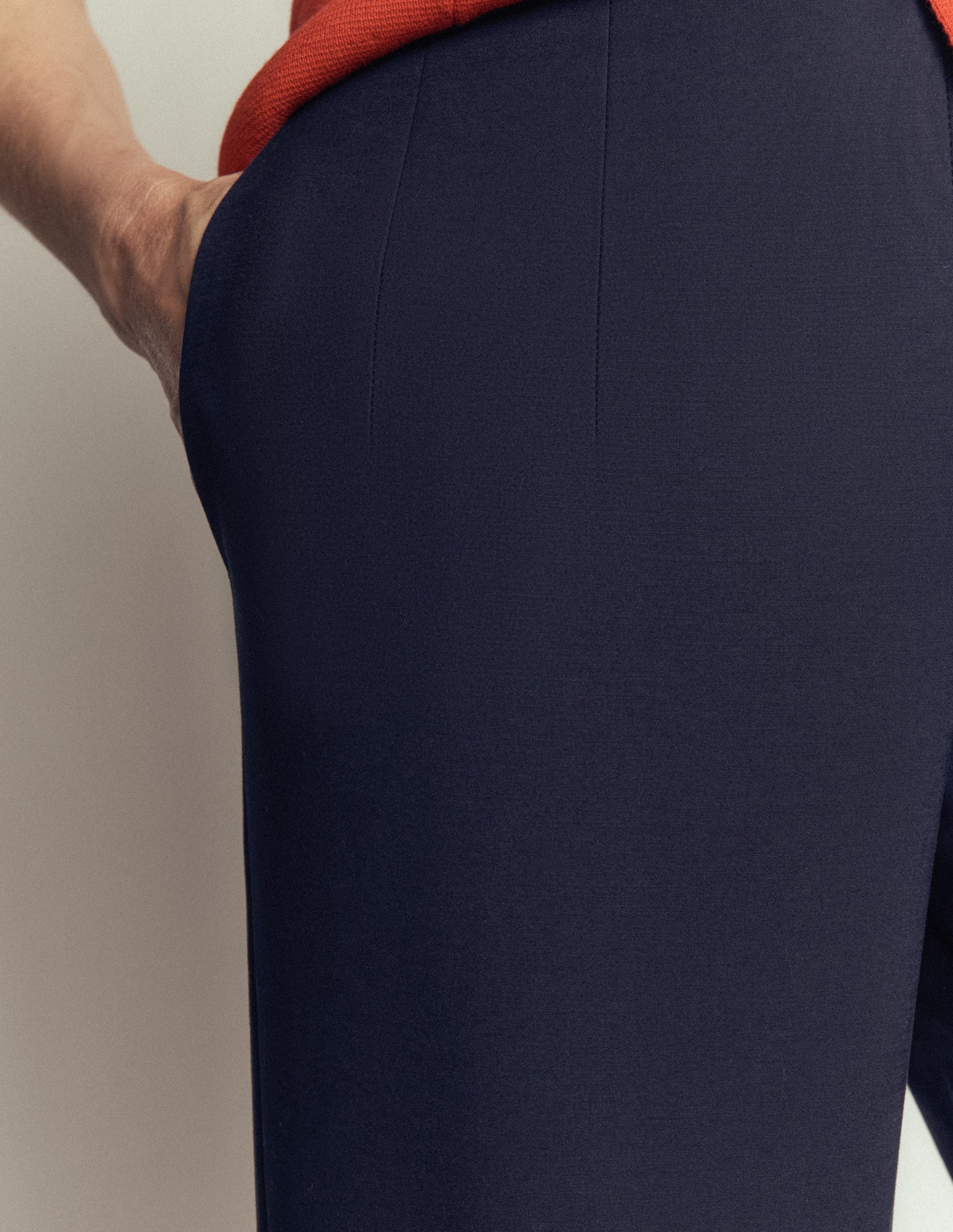 Slim Leg Cotton Pants-Navy