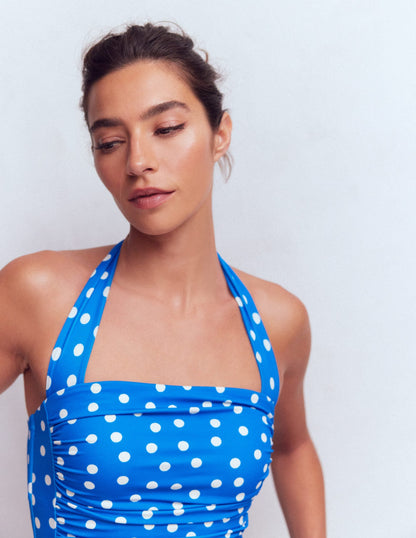 Kythira Ruched Swimsuit-Blue, Painted Dot