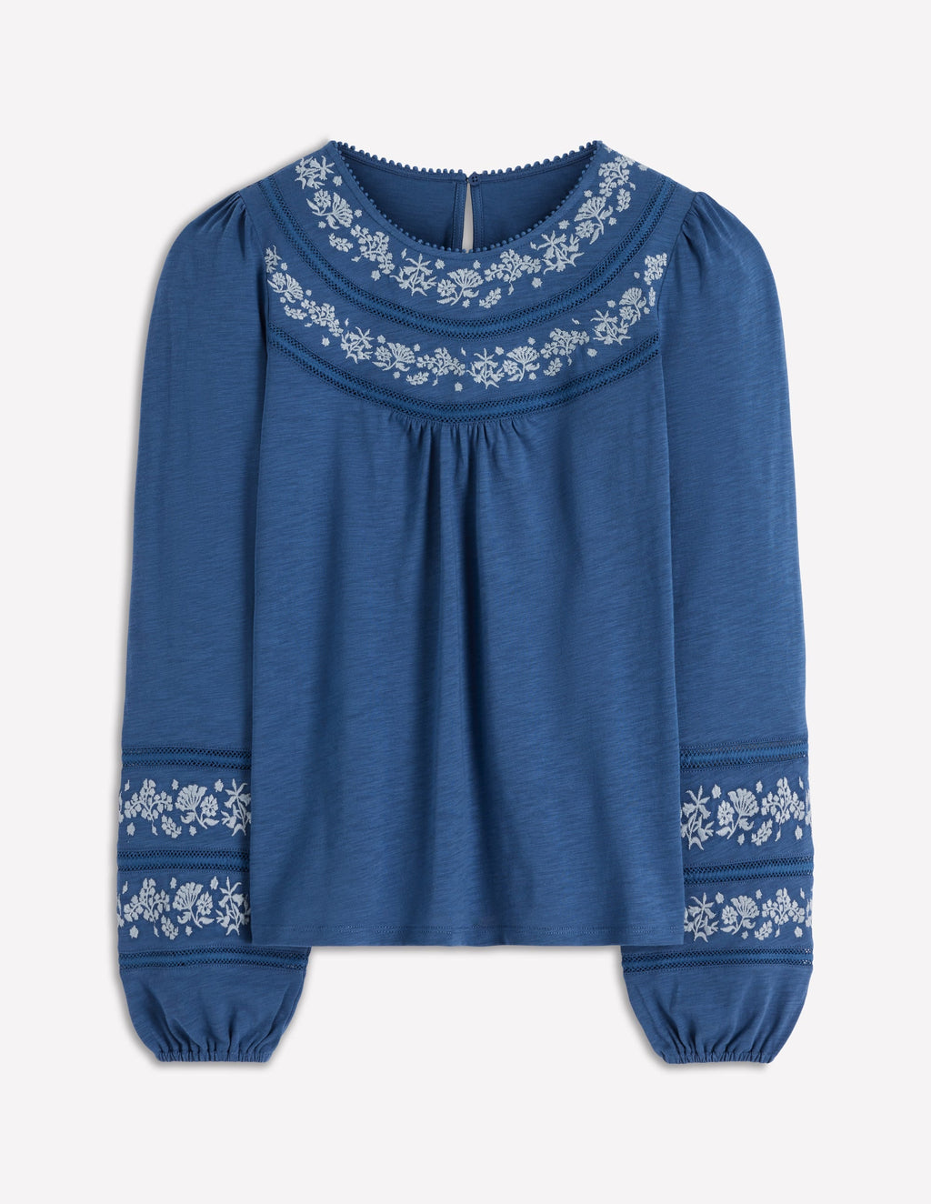Rosie Embroidered Jersey Top-Denim Blue