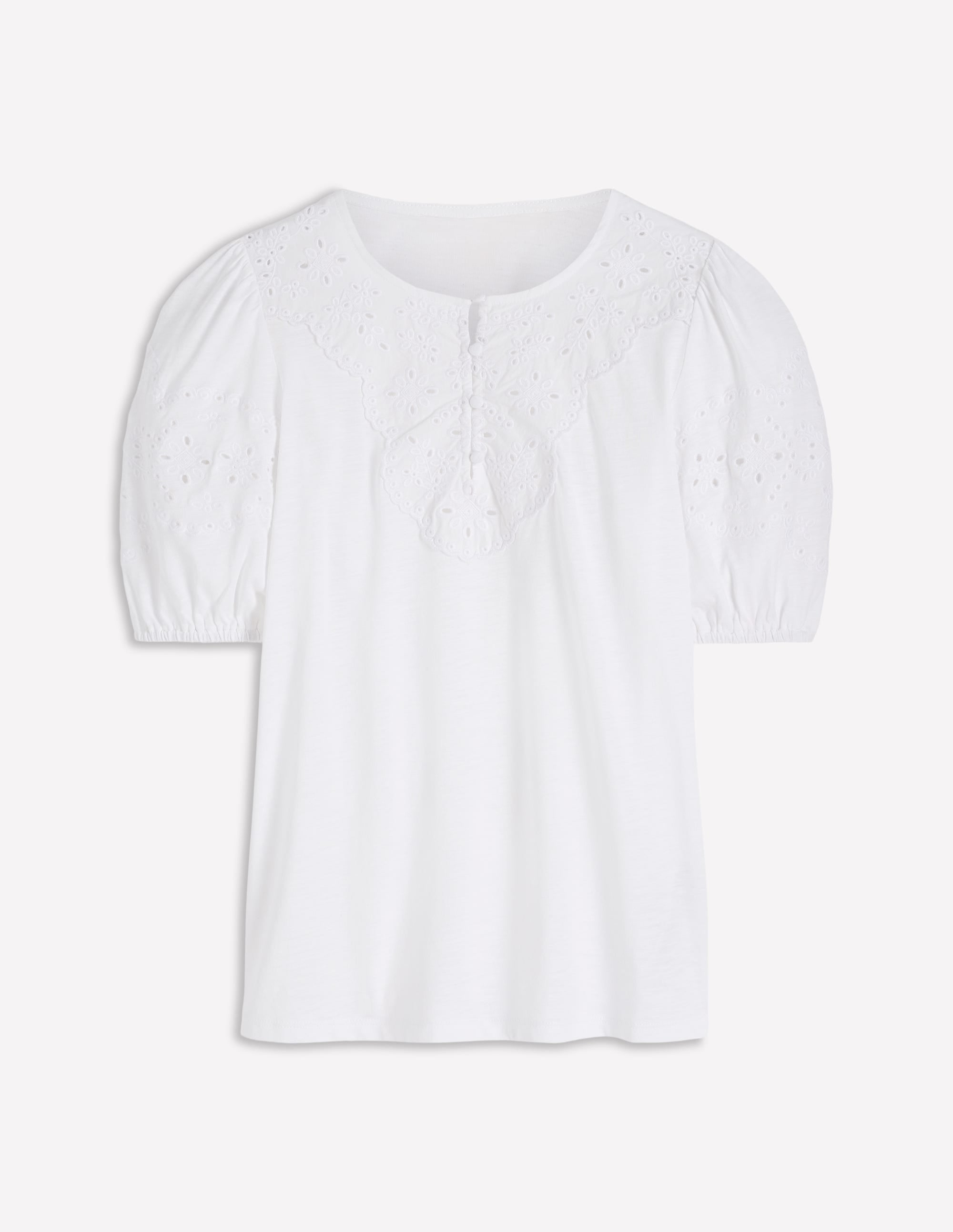 Ada Broderie Mix Top-White
