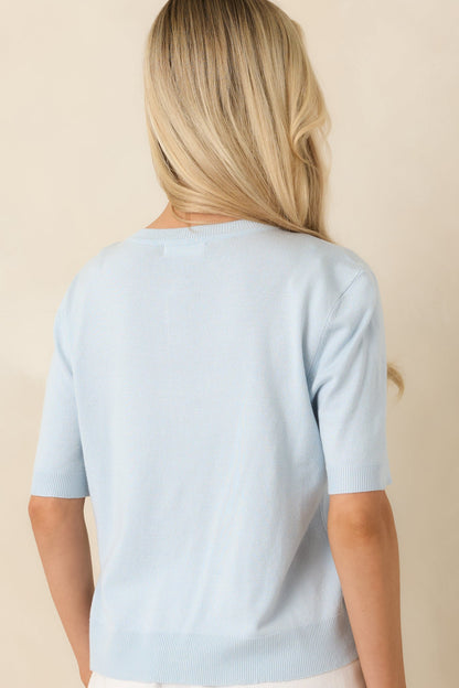 Classic Choice Light Blue Knit Button Front Top