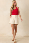 Prosperina Shay Cherry Red Scallop Cotton Tank