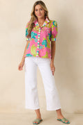 Prosperina Collier Pink Multi Chinoiserie Cotton Button-Front Top