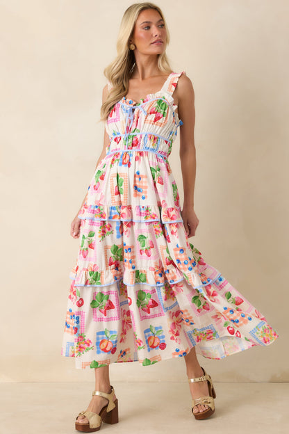 Prosperina Molly Multi Cotton Fruit Print Maxi Dress