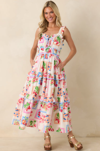 Prosperina Molly Multi Cotton Fruit Print Maxi Dress