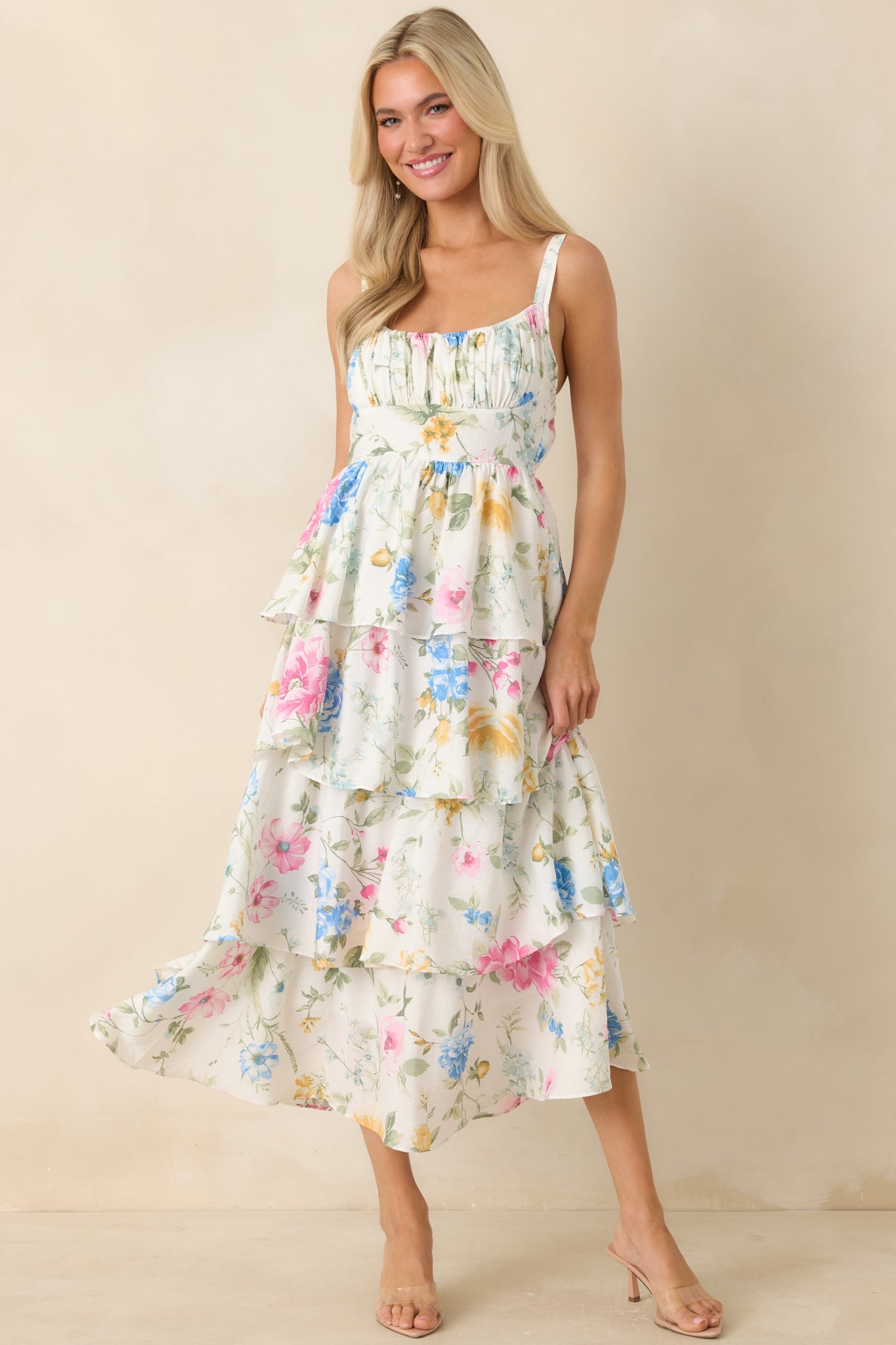 Could Stay Here Forever White Multi Floral Maxi Dress