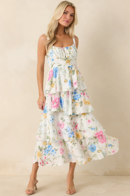 Could Stay Here Forever White Multi Floral Maxi Dress