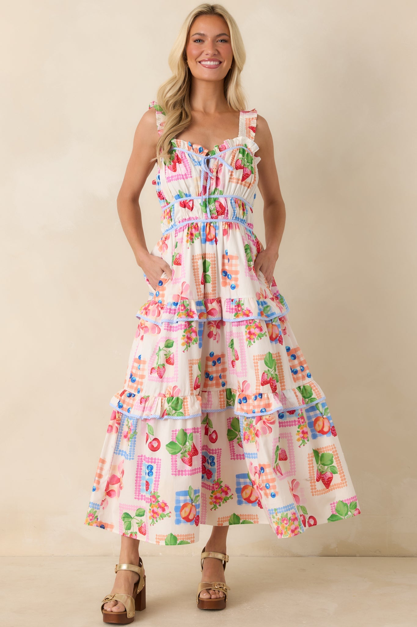 Prosperina Molly Multi Cotton Fruit Print Maxi Dress