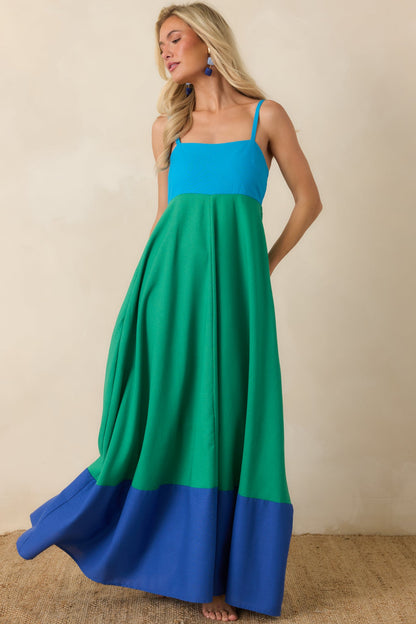 Paradisa Atlantis Green & Blue Color Block Maxi Dress