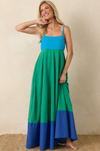 Paradisa Atlantis Green & Blue Color Block Maxi Dress