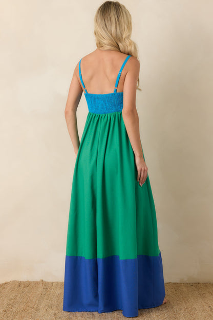Paradisa Atlantis Green & Blue Color Block Maxi Dress
