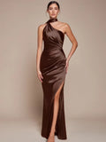 Ladivine One Shoulder Luxe Satin Fitted Gown