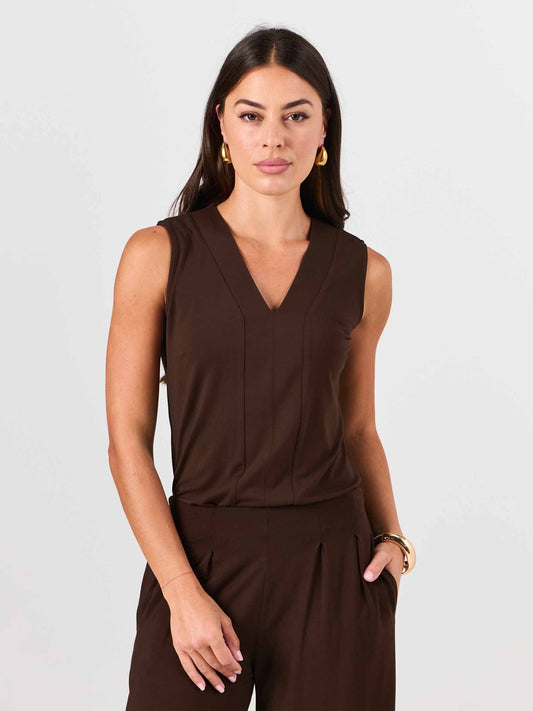 Laura V Neck Top - Coffee Bean