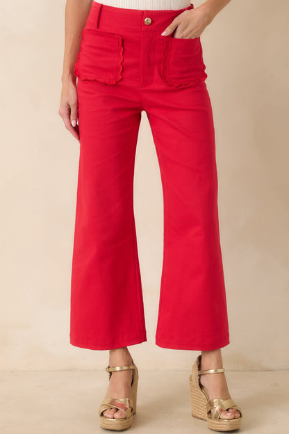 Prosperina Miller Cherry Red Cotton Scalloped Pocket Pants