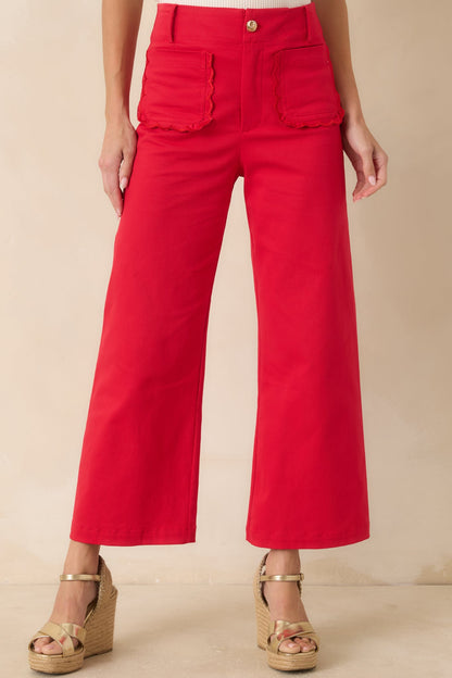 Prosperina Miller Cherry Red Cotton Scalloped Pocket Pants