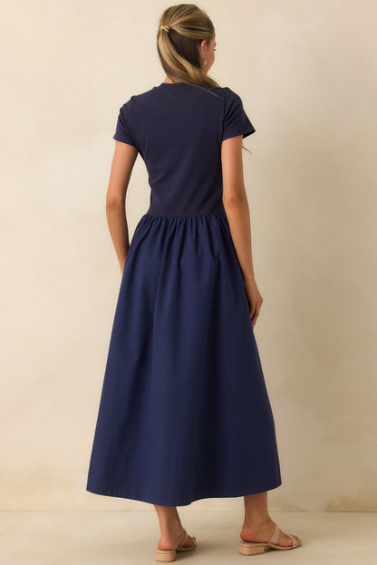 Prosperina Aria Navy Cotton Short Sleeve Midi Dress
