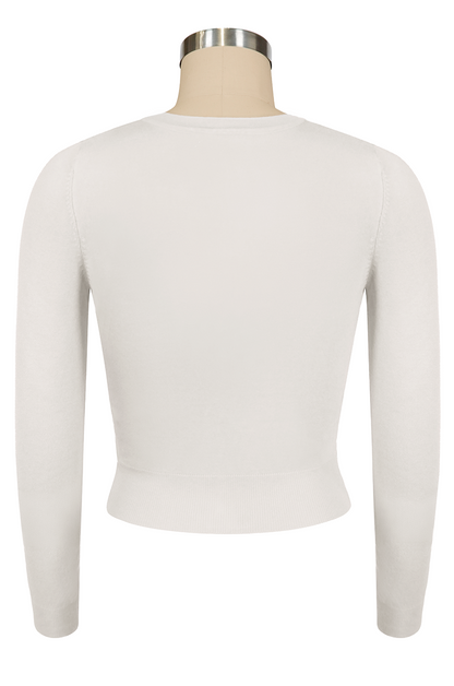 D'Amour Long Sleeve Crop Cardigan (Off White)