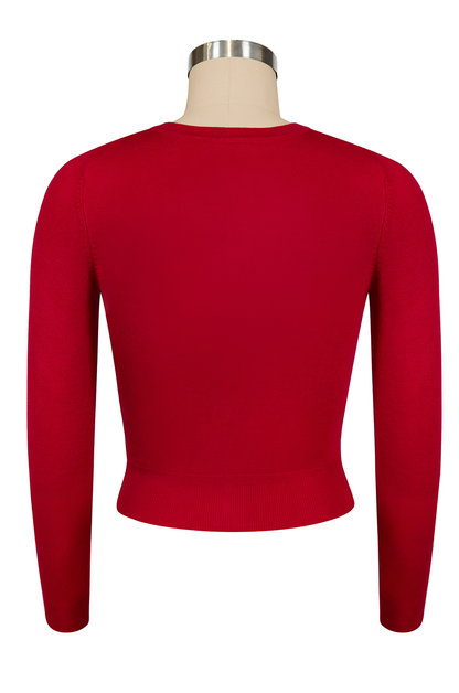 D'Amour Long Sleeve Crop Cardigan (Red)
