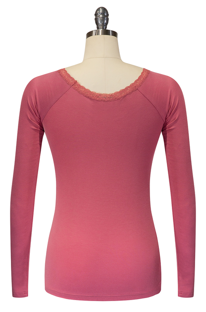 D'Amour Follies Scoop Neck Long Sleeve Top (Pink)