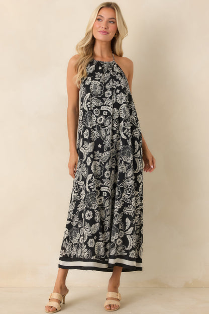 Z Supply Black & Ivory Viento Luz Floral Halter Midi Dress