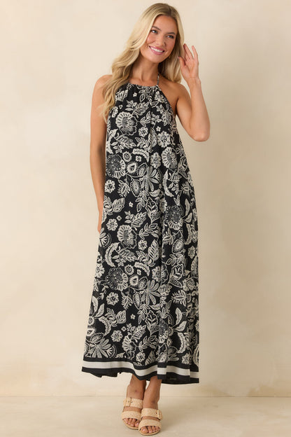 Z Supply Black & Ivory Viento Luz Floral Halter Midi Dress
