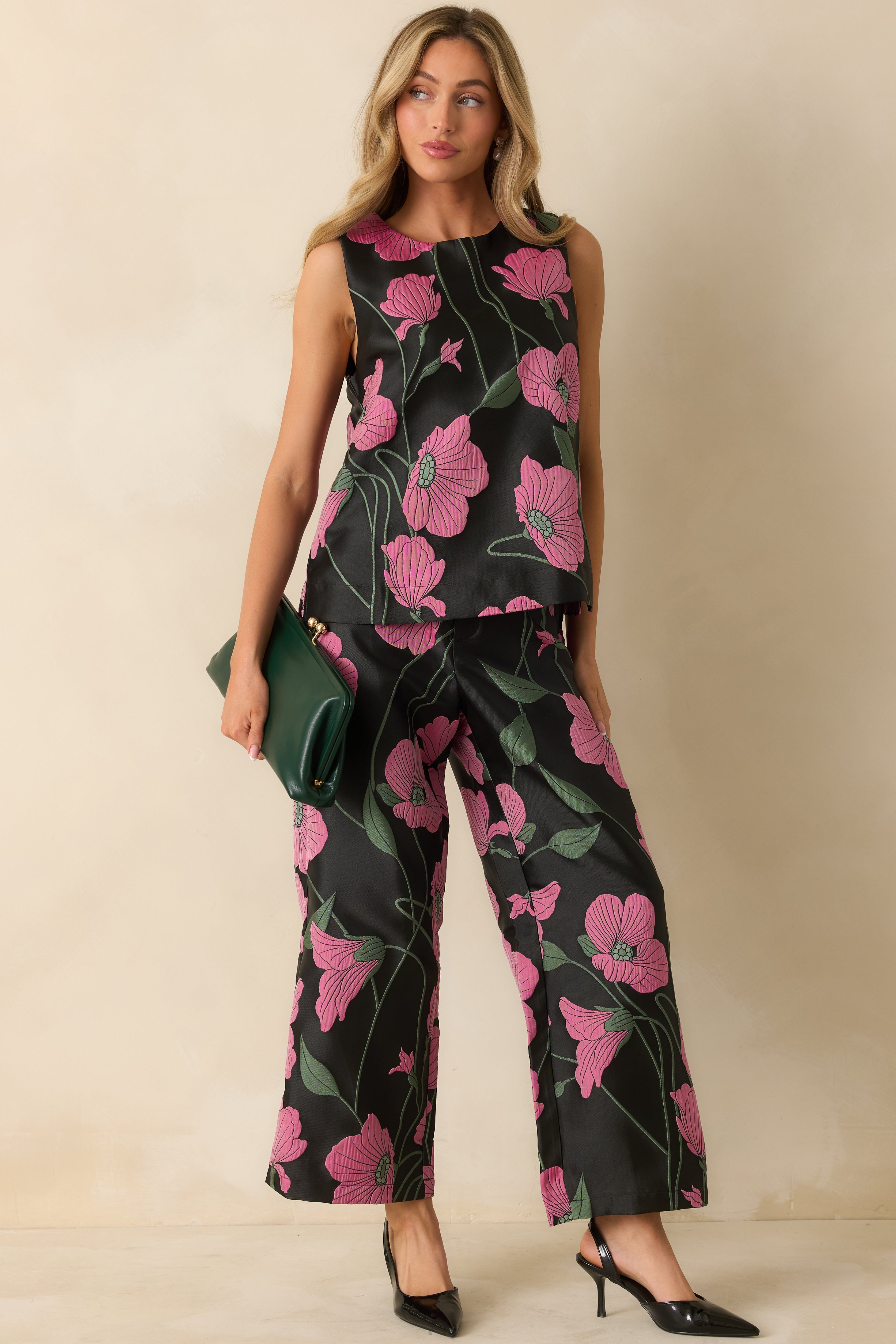 Floral Agenda Black Multi Floral Jacquard Sleeveless Top