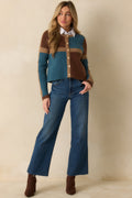 All About Now Brown and Teal Knit Color Block Cardigan Sweater