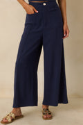 Met Your Match Navy Linen-Blend Wide Leg Pants