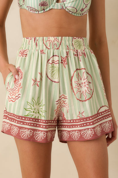 MINKPINK Soleil Green Stripe Linen Blend High Waist Shorts