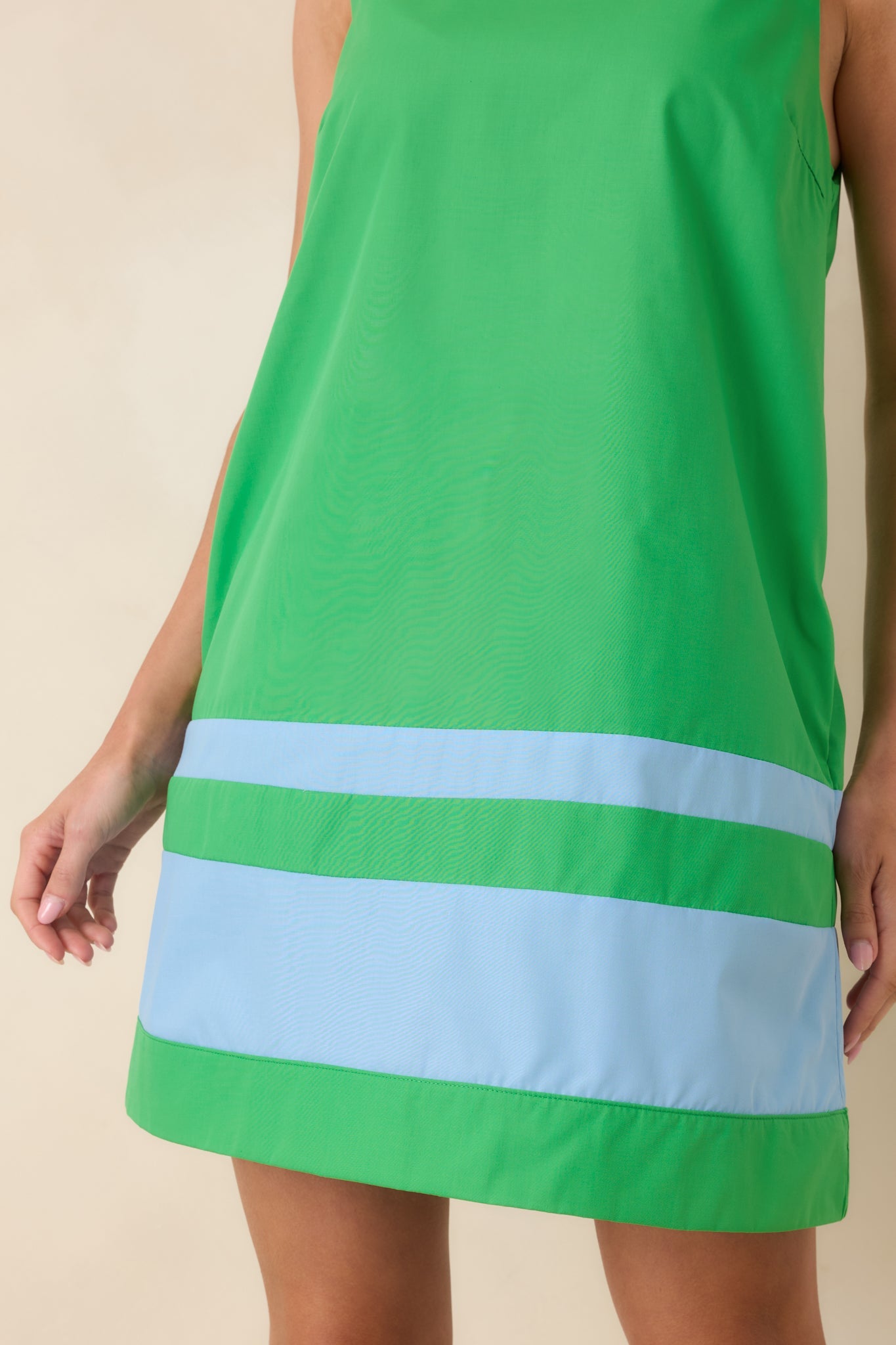Up to Something Green & Light Blue Contrast Tie-Back Sleeveless Mini Dress