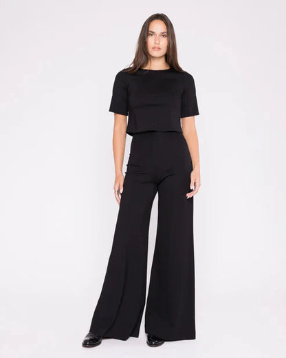 Ponte Knit Long Wide Leg Pant