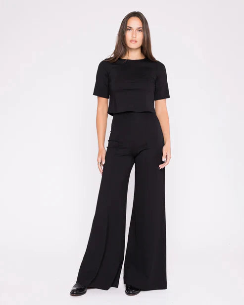 Ponte Knit Long Wide Leg Pant