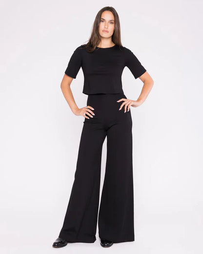 Ponte Knit Long Wide Leg Pant