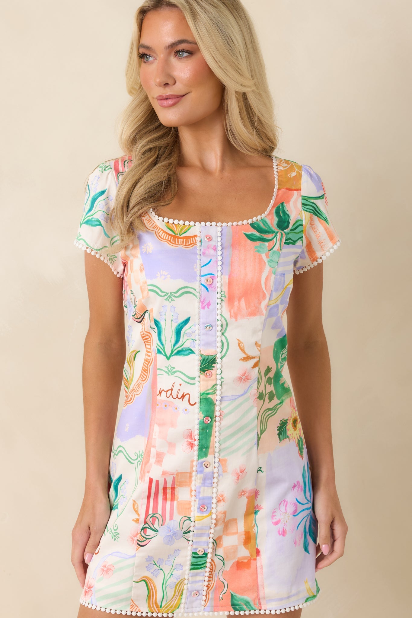 Prosperina Chandler White Multi Cotton Floral Print Mini Dress