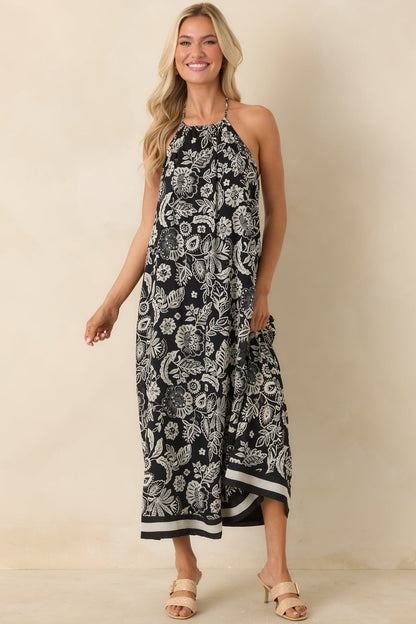 Z Supply Black & Ivory Viento Luz Floral Halter Midi Dress