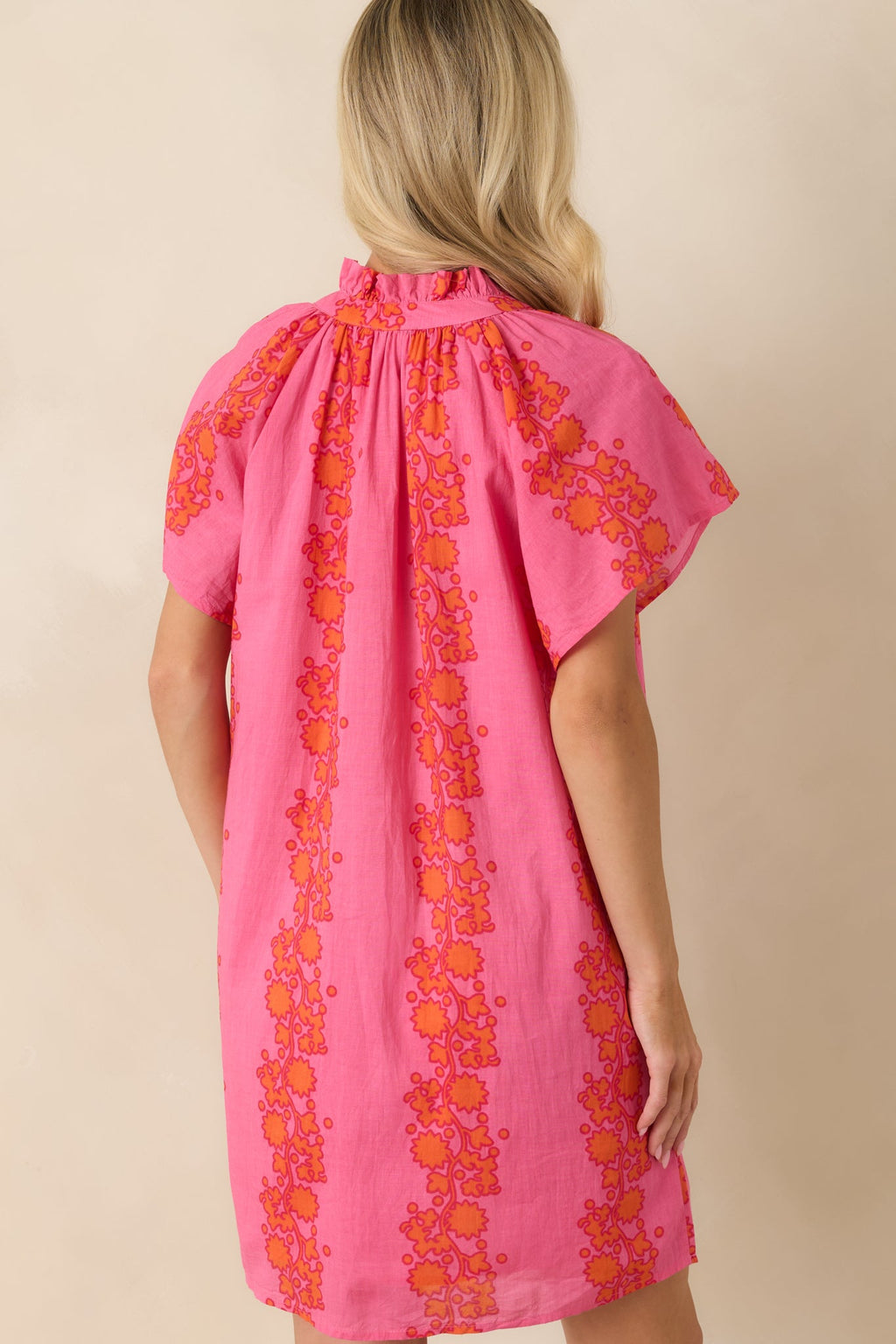 Palm Beach Bound Pink & Orange Cotton Floral Mini Dress