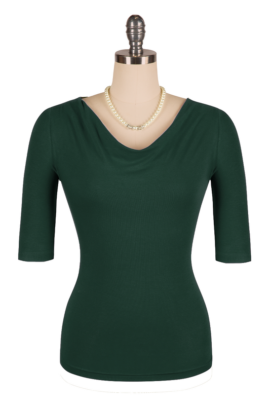 Manhattan Follies Cowl Neck Jersey Top (Deep Green)