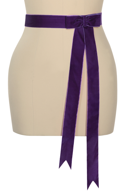 D'Amour Follies Velvet Bow Belt With Tails (Purple)