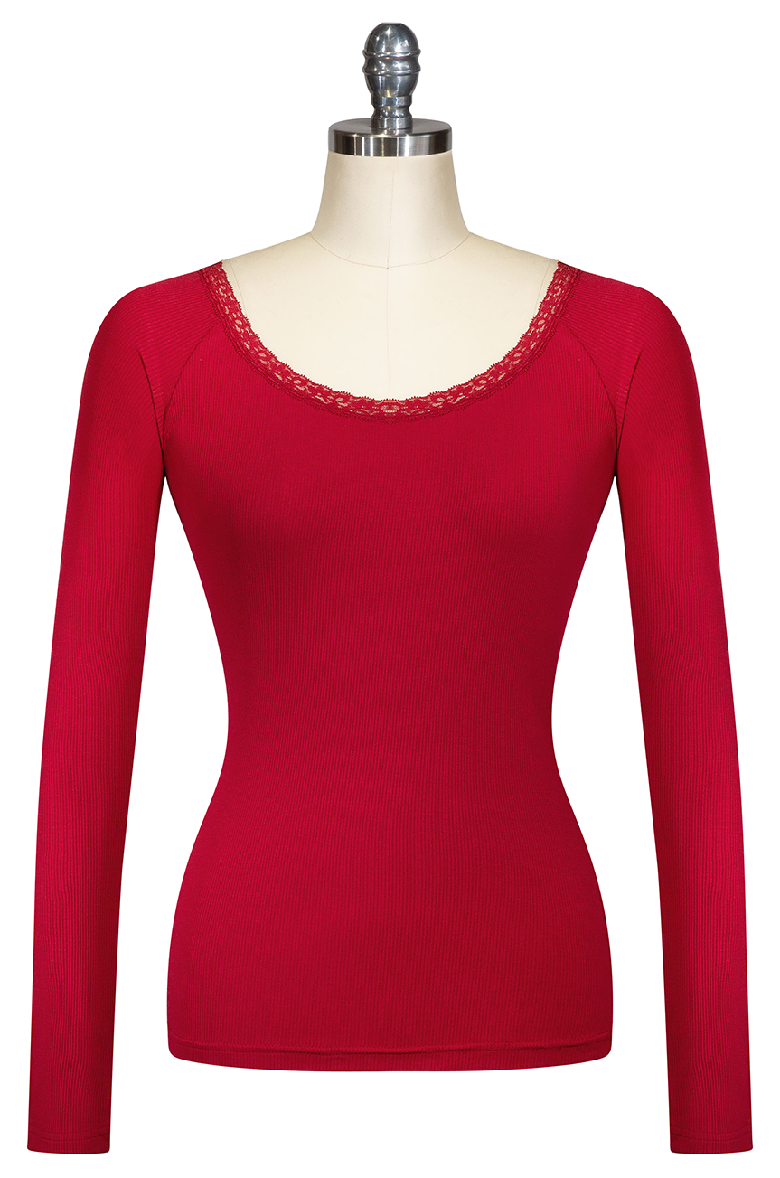 D'Amour Follies Scoop Neck Long Sleeve Top (Red)