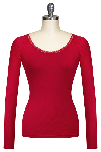 D'Amour Follies Scoop Neck Long Sleeve Top (Red)